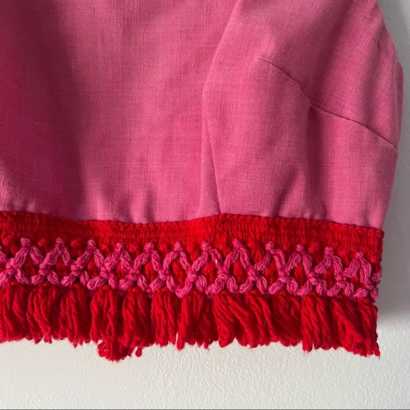 🪴 Pink Red Boho Fringe Textured Cropped Tank Top - Picture 5 of 9